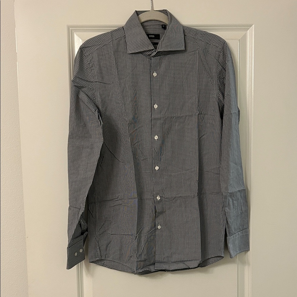 Hugo Boss Black and White Check Dress Shirt 38x15